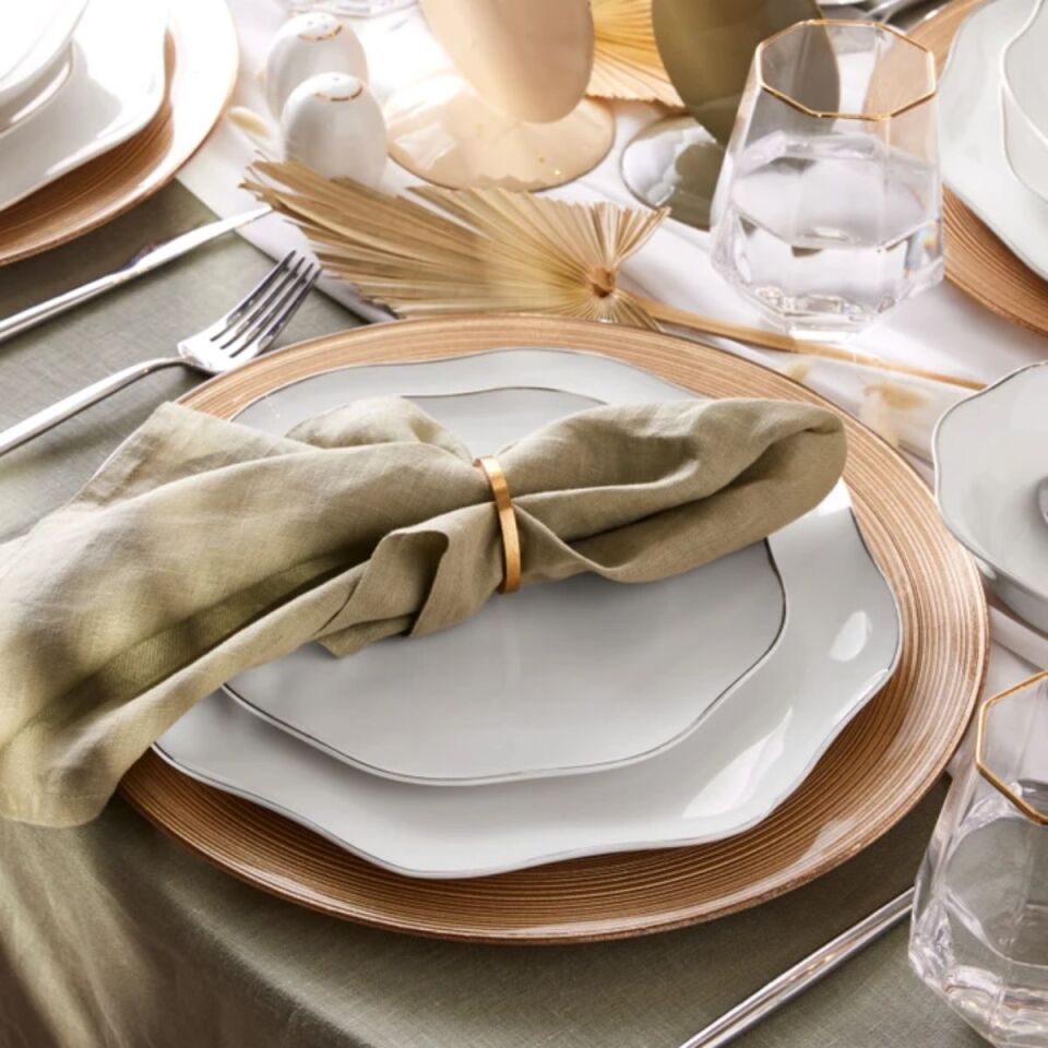 Emsan Lotus Fine Bone 53 Parça 12 Kişilik Yemek Takımı Platin