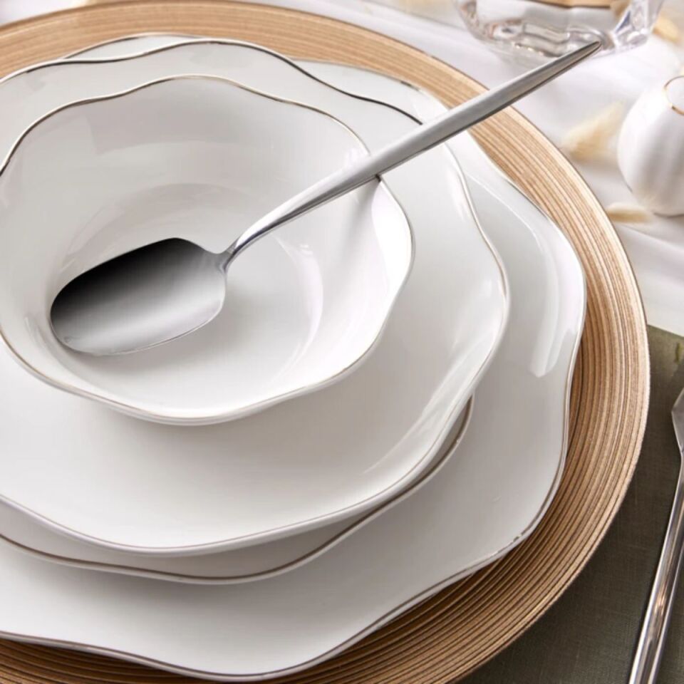 Emsan Lotus Fine Bone 53 Parça 12 Kişilik Yemek Takımı Platin