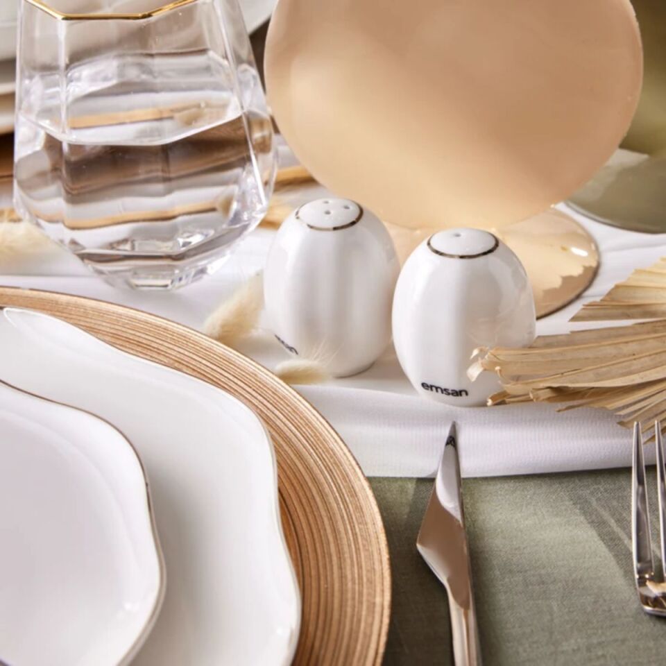 Emsan Lotus Fine Bone 53 Parça 12 Kişilik Yemek Takımı Platin