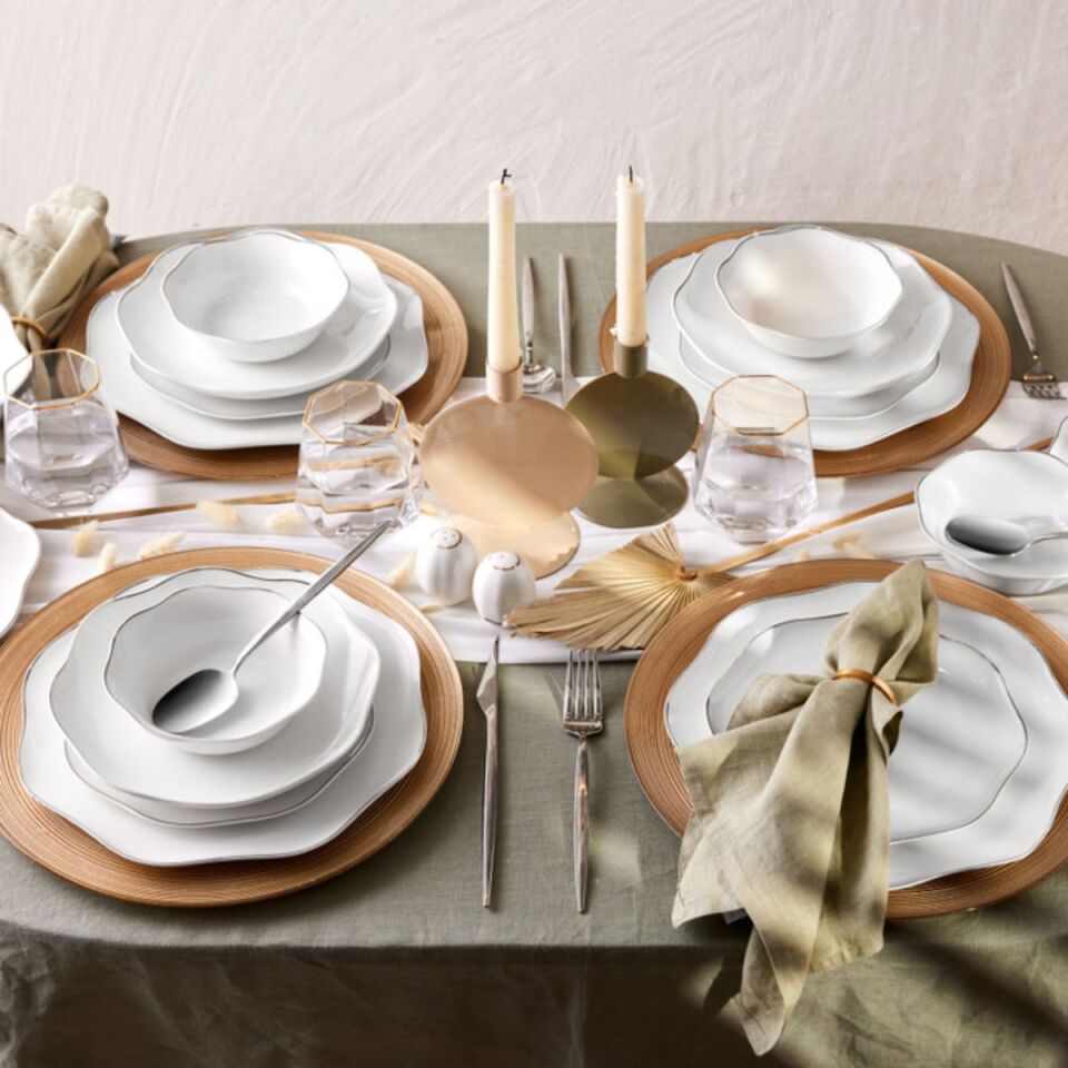 Emsan Lotus Fine Bone 53 Parça 12 Kişilik Yemek Takımı Platin