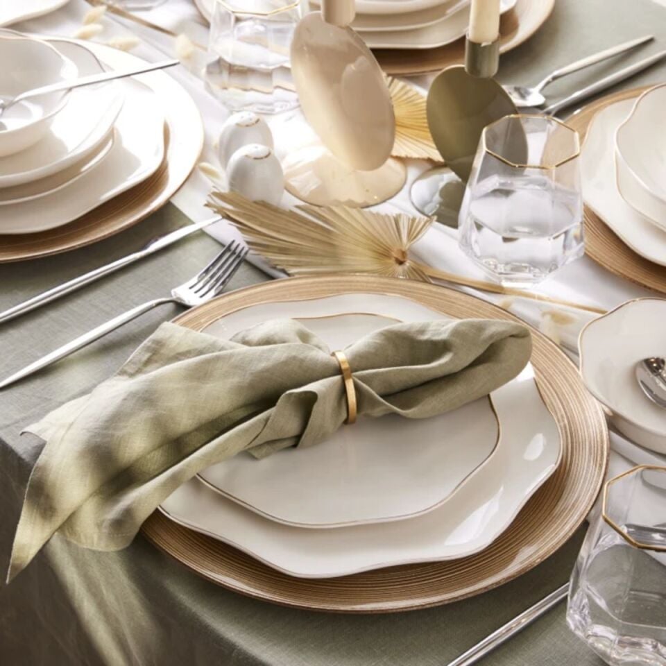 Emsan Lotus Fine Bone 53 Parça 12 Kişilik Yemek Takımı Gold