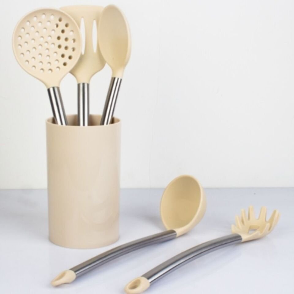 Acar Silikon Kepçe Seti Stantlı 6 Parça Metal Saplı