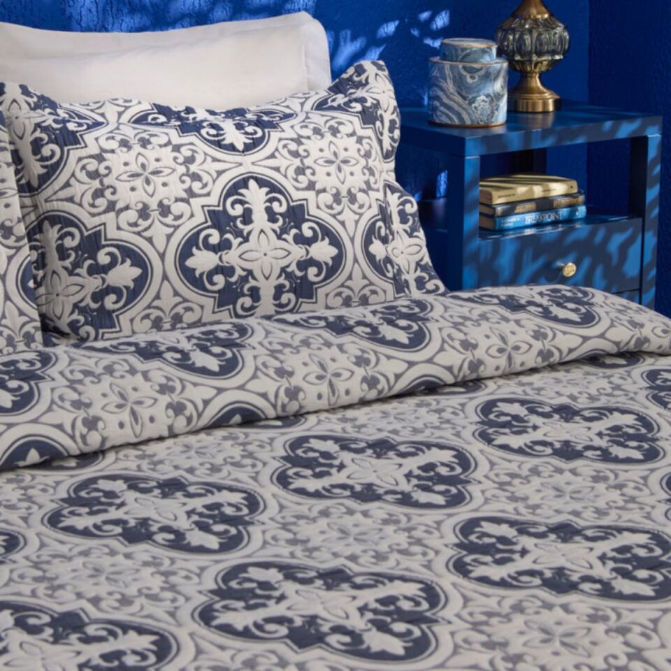 Karaca Home Bluva Çift Kişilik Yatak Örtüsü Takımı Mavi