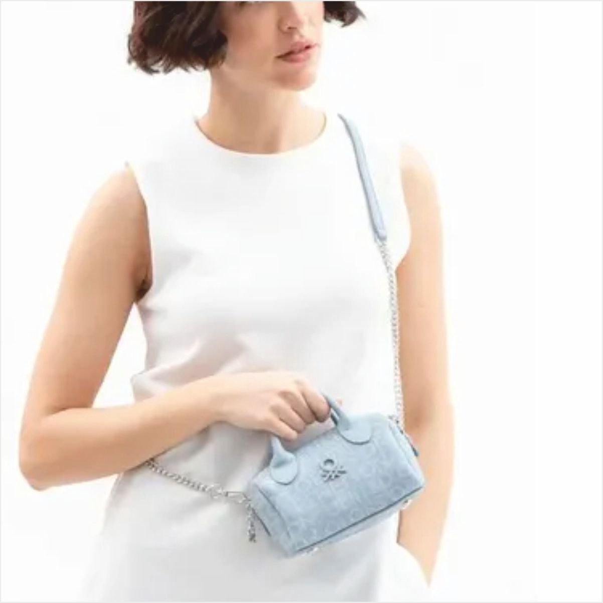 Benetton BNT-1591 Monogram Eskitme El Çantası Mavi