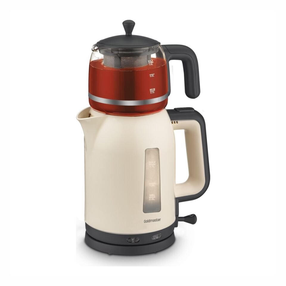 Goldmaster GM-7321 Papatya Krem 2200 W Cam Demlikli Çay Makinesi