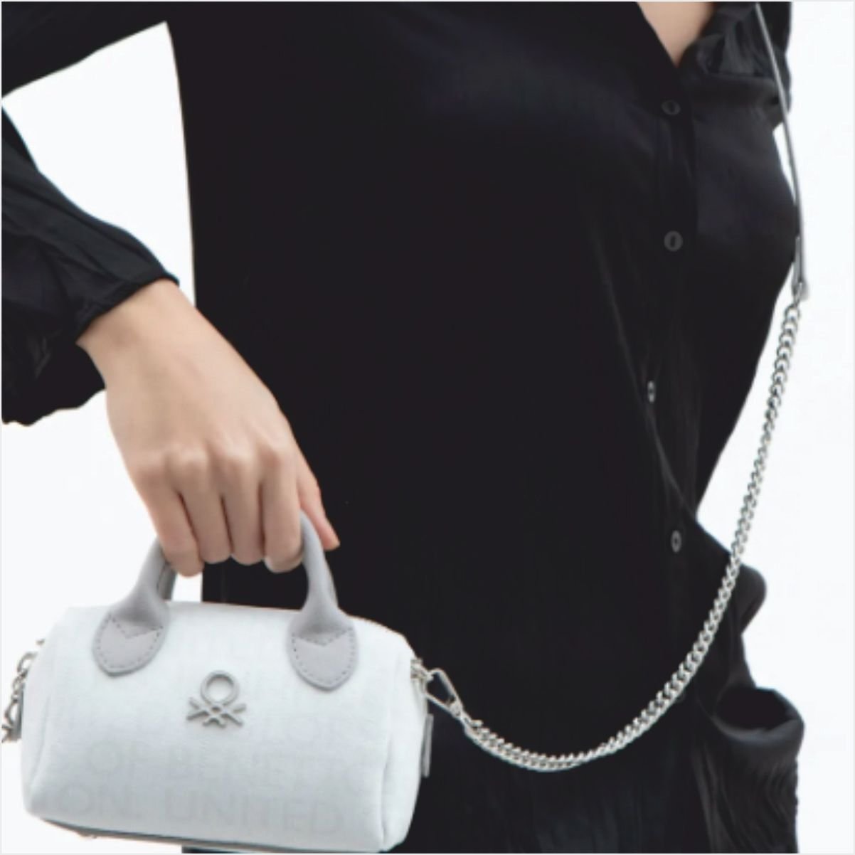 Benetton  BNT-1591 Monogram Eskitme El Çantası Beyaz-Açık Gri