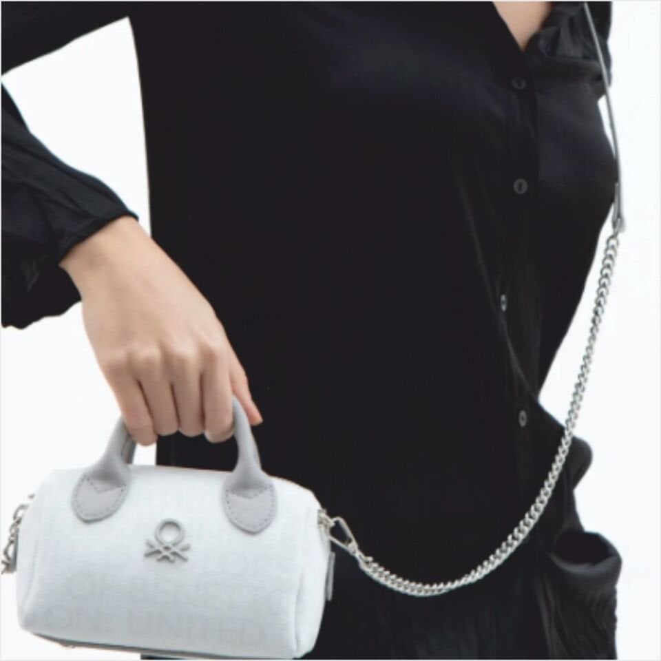 Benetton  BNT-1591 Monogram Eskitme El Çantası Beyaz-Açık Gri