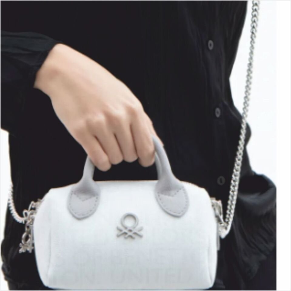 Benetton  BNT-1591 Monogram Eskitme El Çantası Beyaz-Açık Gri