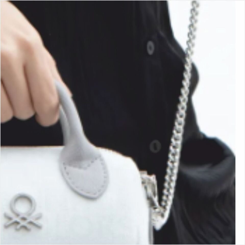 Benetton  BNT-1591 Monogram Eskitme El Çantası Beyaz-Açık Gri