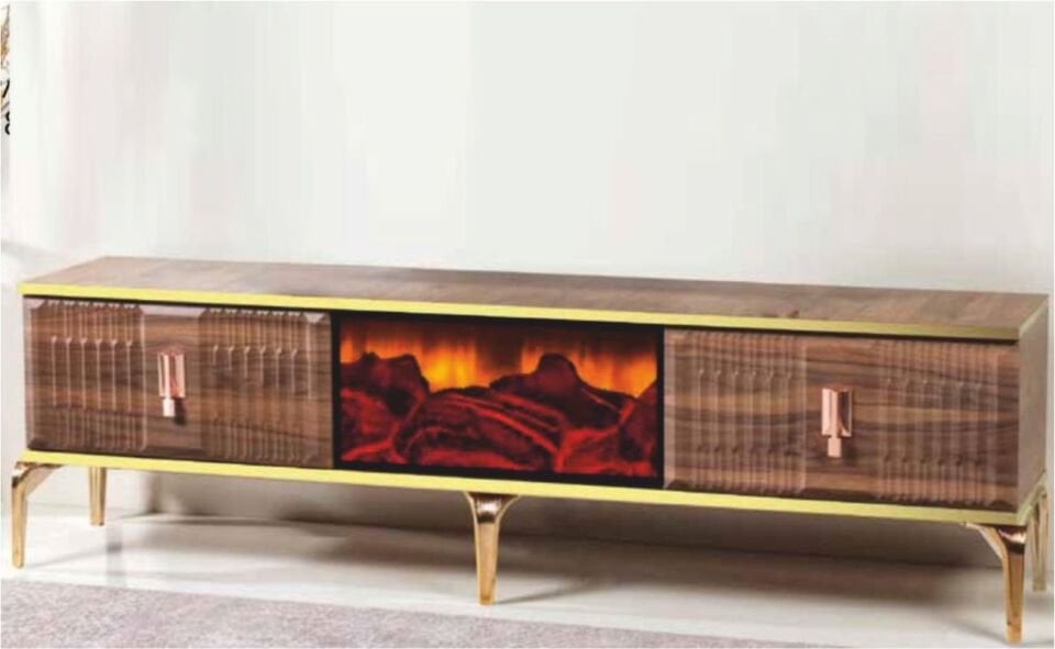 LİNZA ARMONİ ŞÖMİNELİ 180 CM TV SEHPASI CEVİZ GOLD