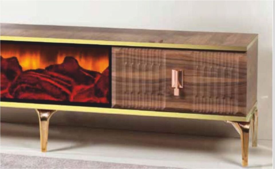 LİNZA ARMONİ ŞÖMİNELİ 180 CM TV SEHPASI CEVİZ GOLD