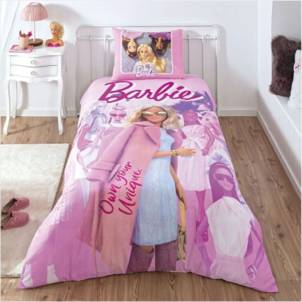 Taç Lisanslı Tek Kişilik Nevresim Takımı Barbie Pink Power