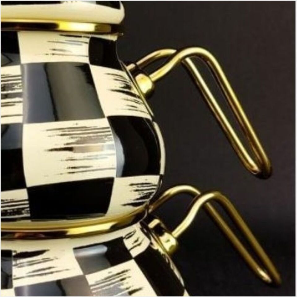 Acar Qualita King Emaye Dama Dekor Tombul Çaydanlık