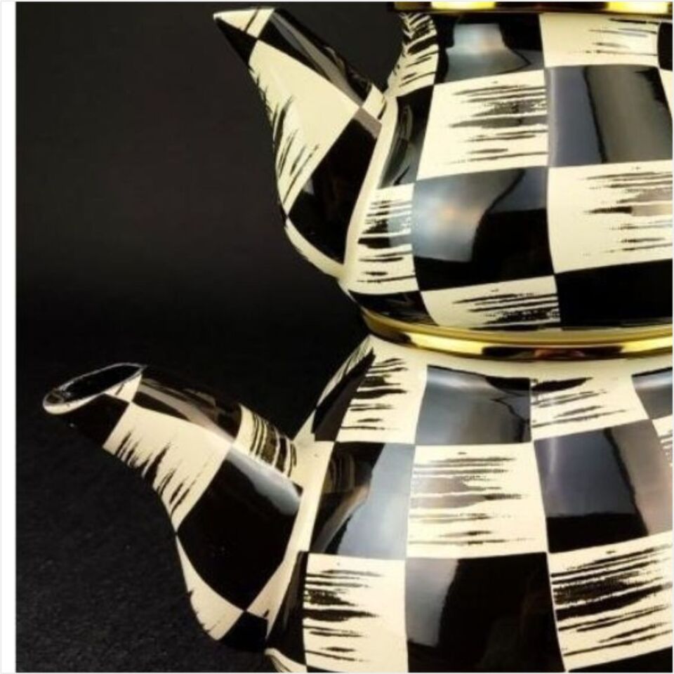 Acar Qualita King Emaye Dama Dekor Tombul Çaydanlık