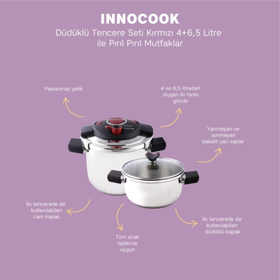 Emsan Innocook Düdüklü Tencere Seti Kırmızı 4+6,5 Lt