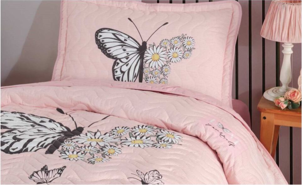 Aran Clasy Ranforce Yatak Örtüsü Seti Tek Kişilik Daisy Love  V2 Somon