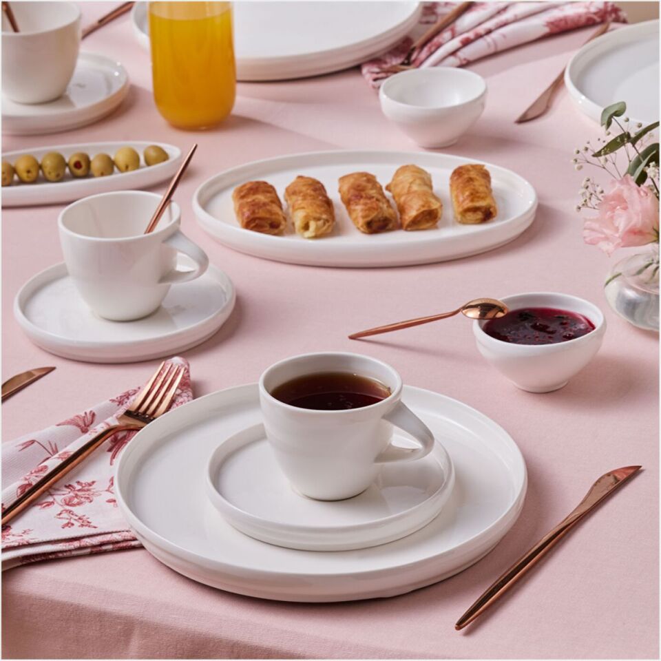 KARACA STREAM BONE SUNSET 34 PARÇA 6 KİŞİLİK KAHVALTI TAKIMI BEYAZ