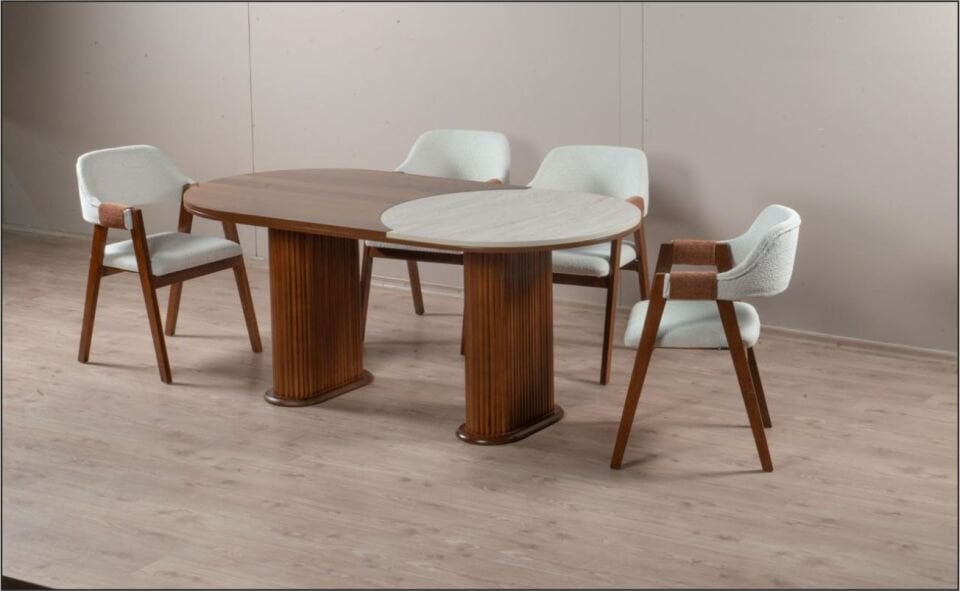 CEMALOĞLU NARİN MASA 90*180 TRAVERTEN CEVİZ AYAK