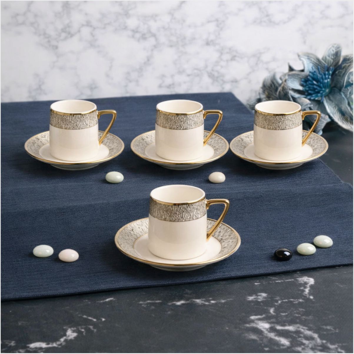 PAÇİ-KABARTMALI YALDIZLI 6LI KAHVE-P/POR-102207