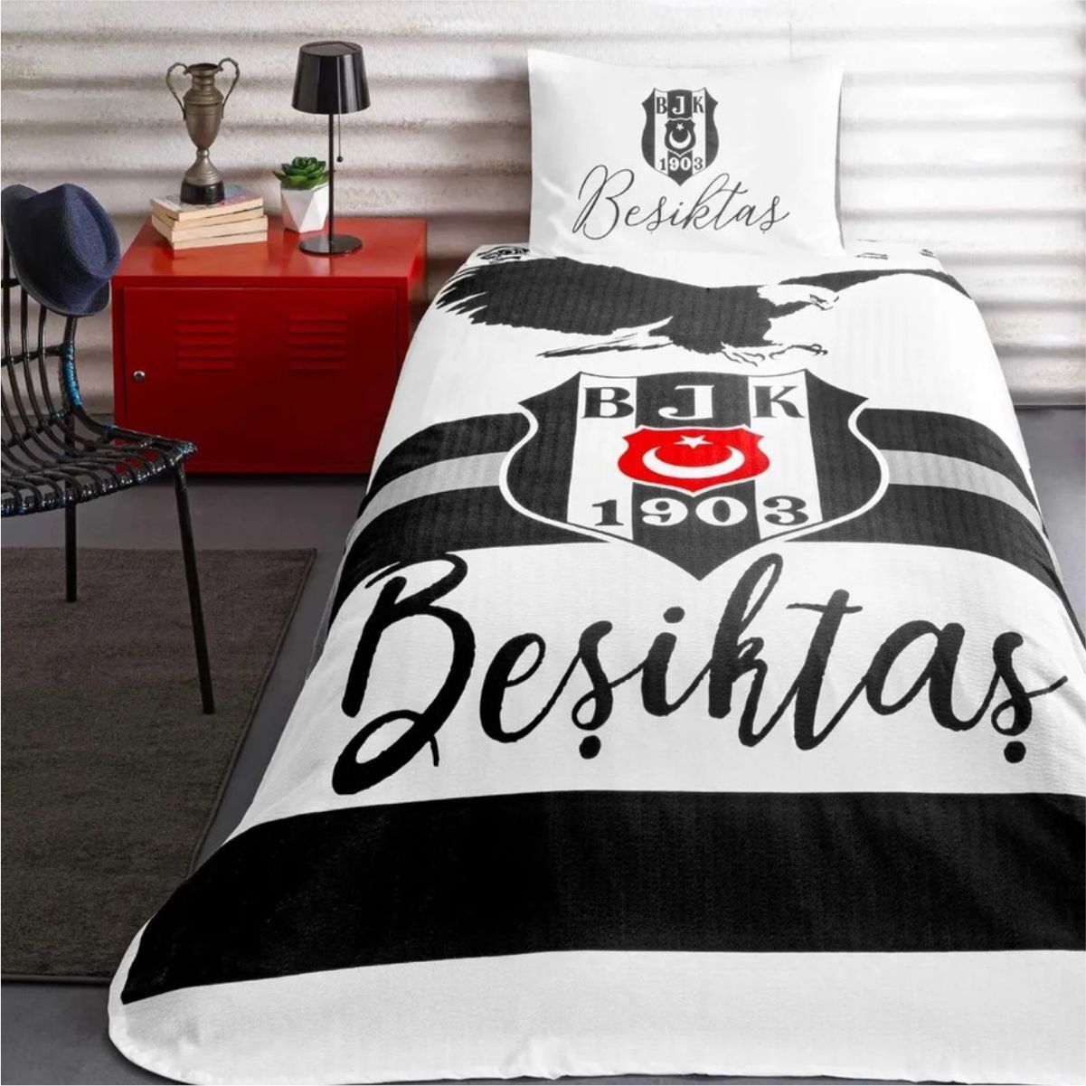 Taç Beşiktaş Kartal Tek Kişilik Lisanslı Pike Takımı