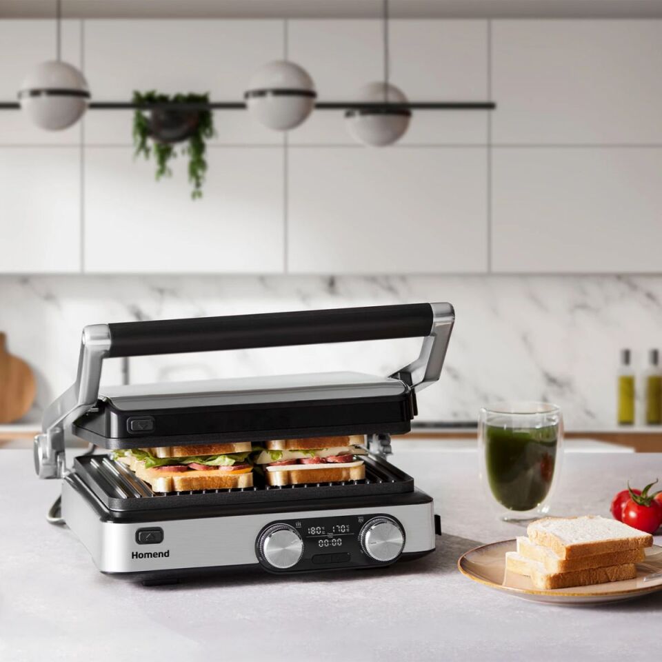 Emsan Homend Grilliant 1340H Inox Gövde Alt ve Üst Sıcaklığı Ayrı Kontrol Edilebilen Döküm Plakalı Tost ve Izgara Makinesi