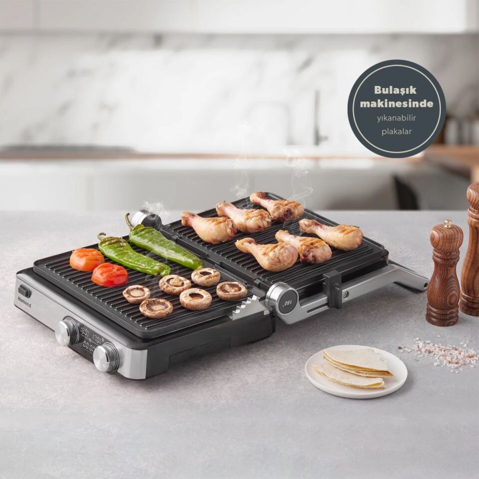 Emsan Homend Grilliant 1340H Inox Gövde Alt ve Üst Sıcaklığı Ayrı Kontrol Edilebilen Döküm Plakalı Tost ve Izgara Makinesi