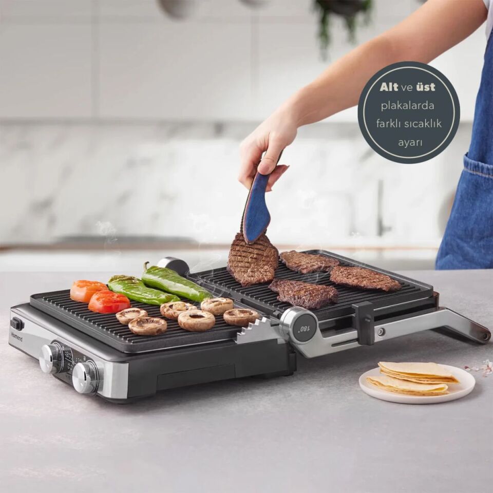 Emsan Homend Grilliant 1340H Inox Gövde Alt ve Üst Sıcaklığı Ayrı Kontrol Edilebilen Döküm Plakalı Tost ve Izgara Makinesi
