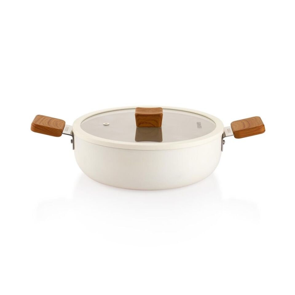 Schafer Ceramoni Seramik Basık Tencere 30 Cm -Krem