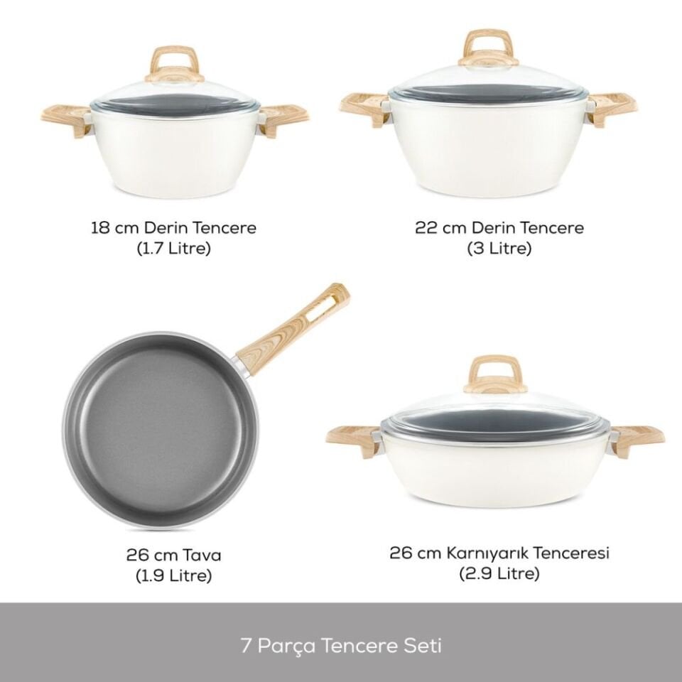 Karaca x Refika Birgül Swiss Crystal 7 Parça Tencere Seti Creamy