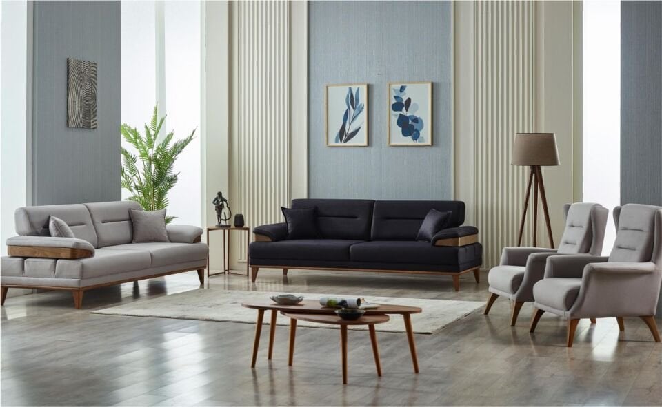 New İnci Koltuk Takımı 3+1+1 Ares Bej 050/3 Lü Ares Yeşil 038