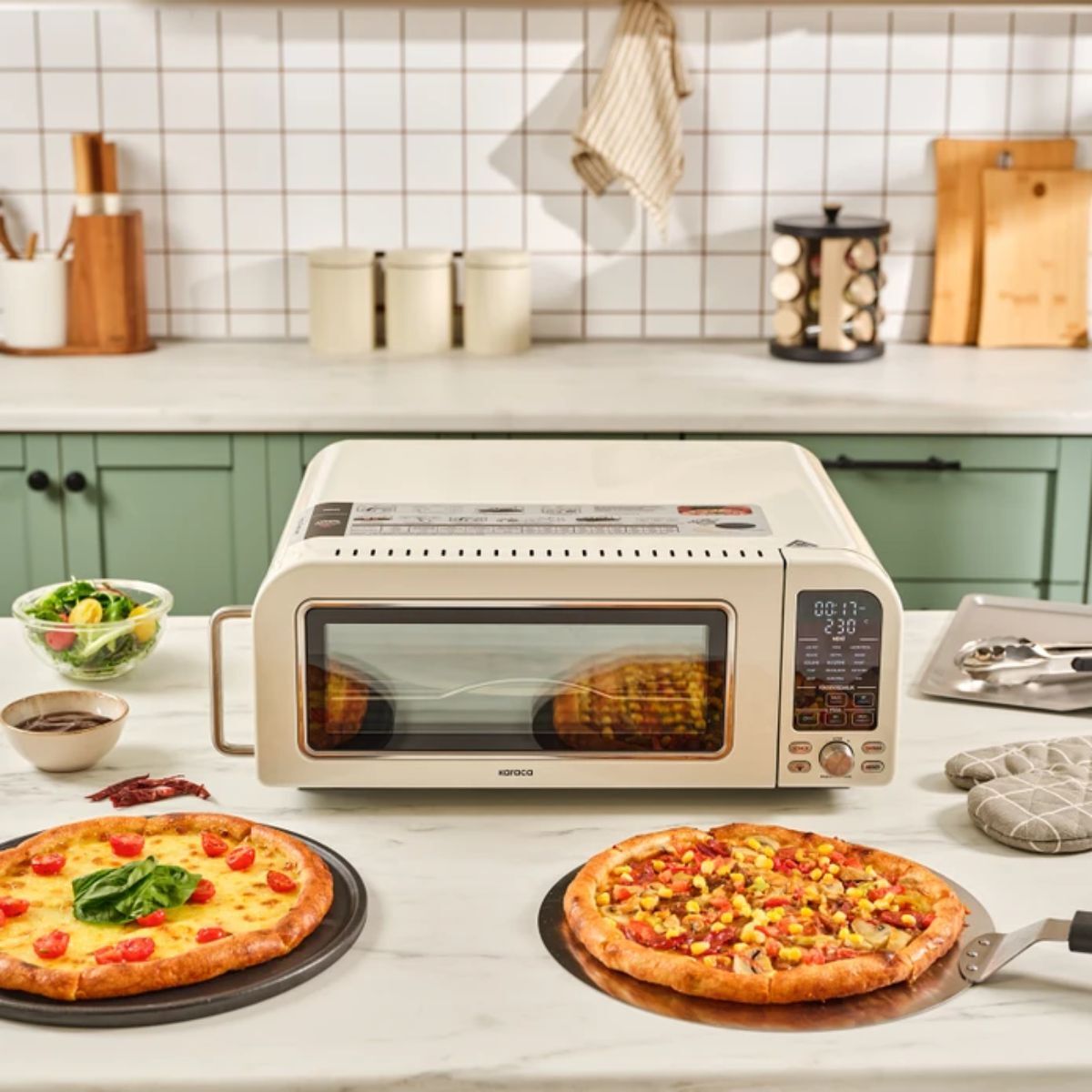 Karaca Multıcrust Artısan Retro Pizza Makinesi Ve Aırfryer Cream