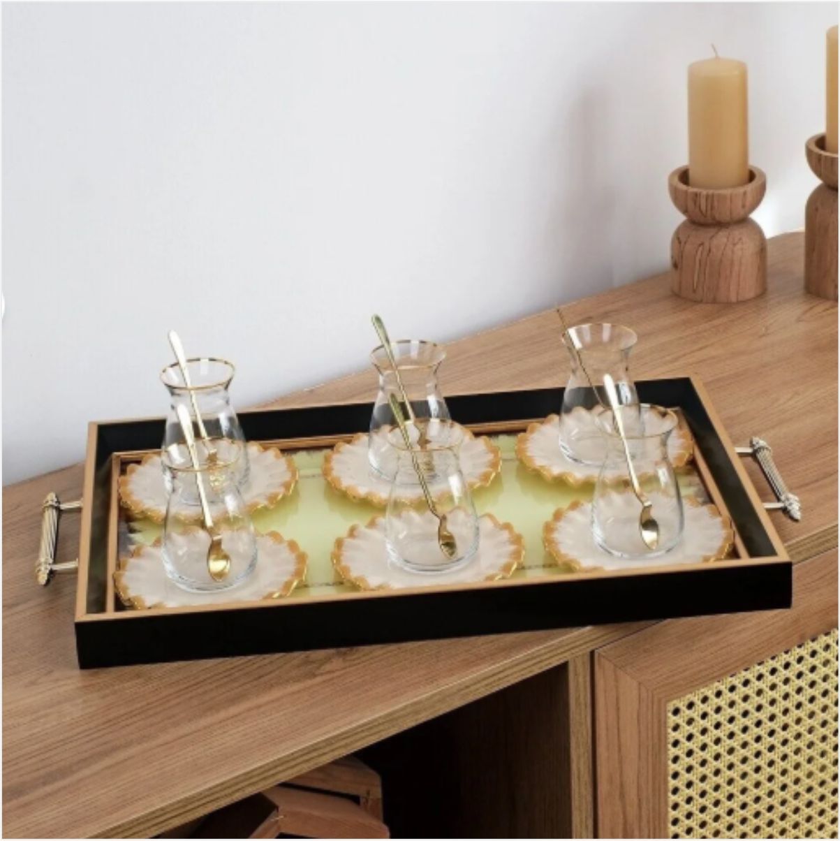 GLORE LATTE 19 PARÇA TEPSİLİ ÇAY SETİ