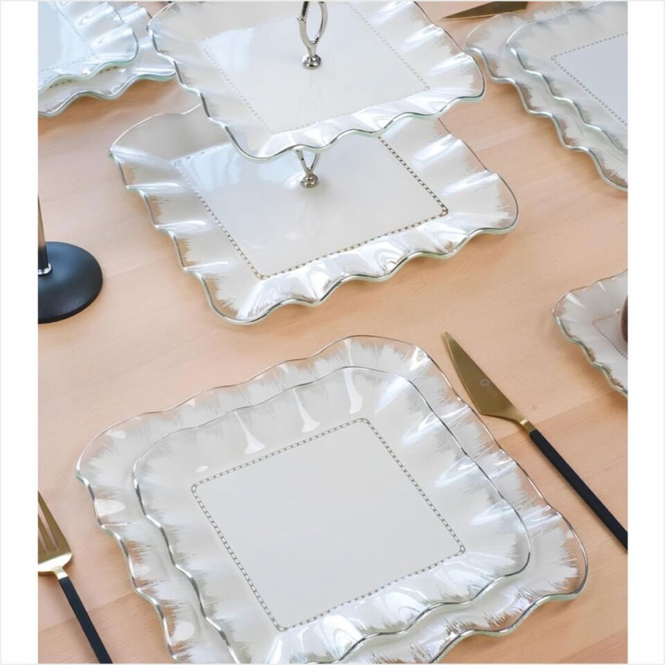 Glore Latte Şeffaf Platin 28 Parça Tea Time
