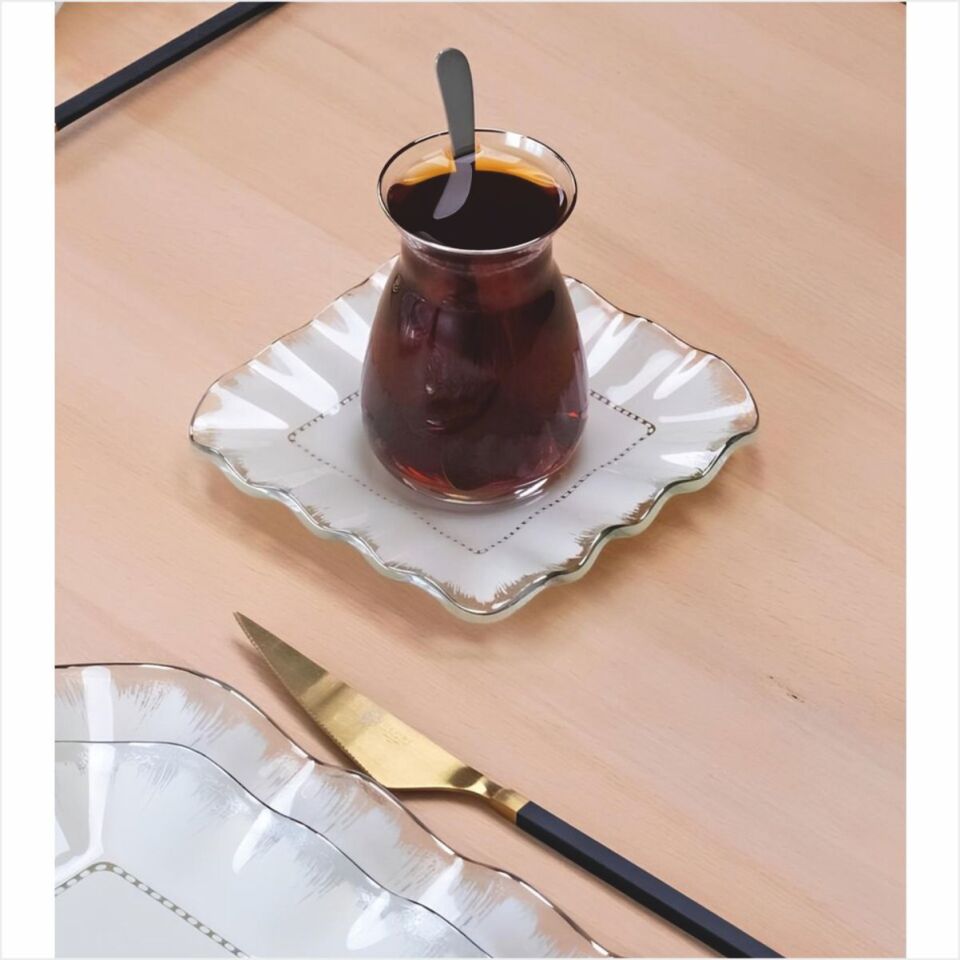 Glore Latte Şeffaf Platin 28 Parça Tea Time