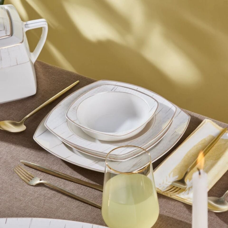 Karaca Batik Fine Cream Kare 60 Parça 12 Kişilik Yemek Takımı