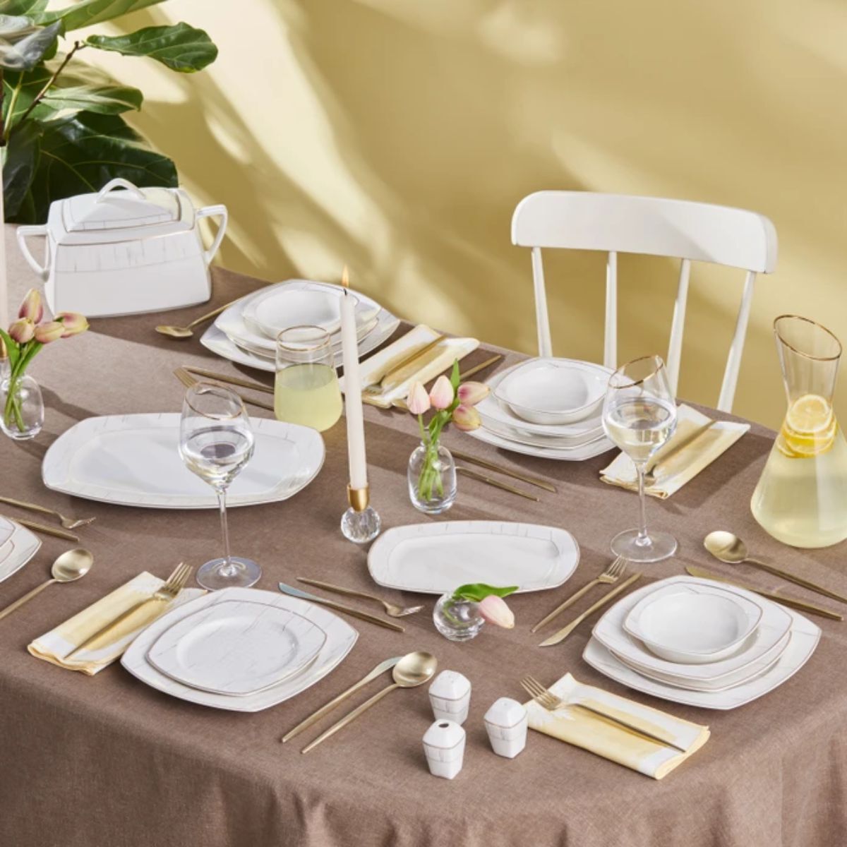 Karaca Batik Fine Cream Kare 60 Parça 12 Kişilik Yemek Takımı