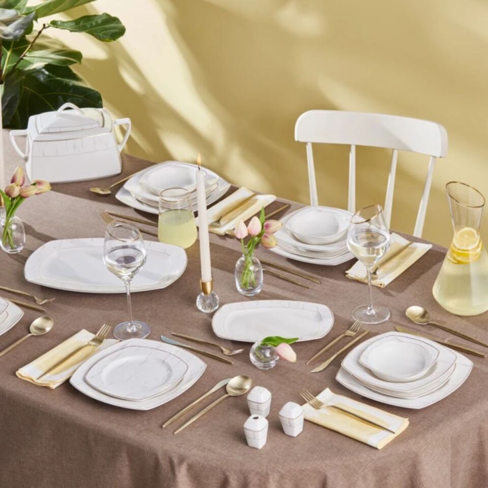 Karaca Batik Fine Cream Kare 60 Parça 12 Kişilik Yemek Takımı