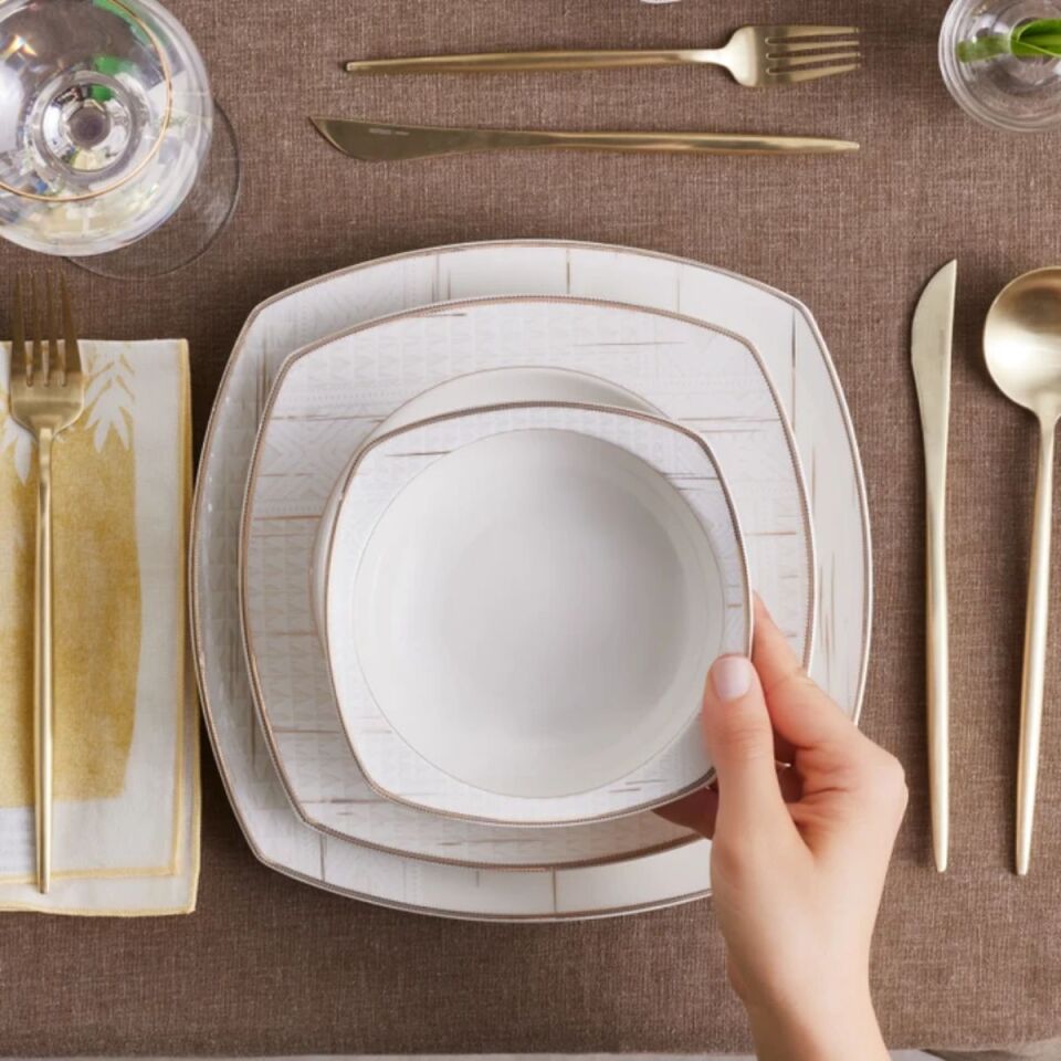 Karaca Batik Fine Cream Kare 60 Parça 12 Kişilik Yemek Takımı