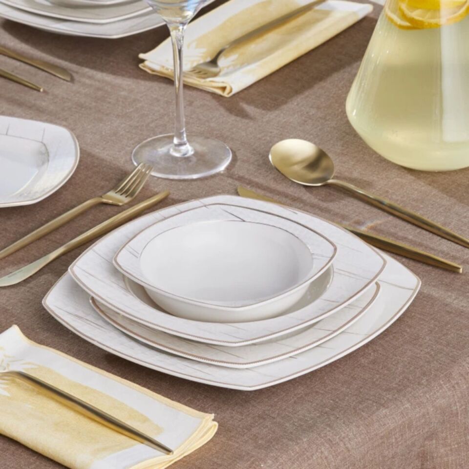 Karaca Batik Fine Cream Kare 60 Parça 12 Kişilik Yemek Takımı