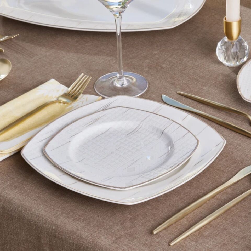 Karaca Batik Fine Cream Kare 60 Parça 12 Kişilik Yemek Takımı