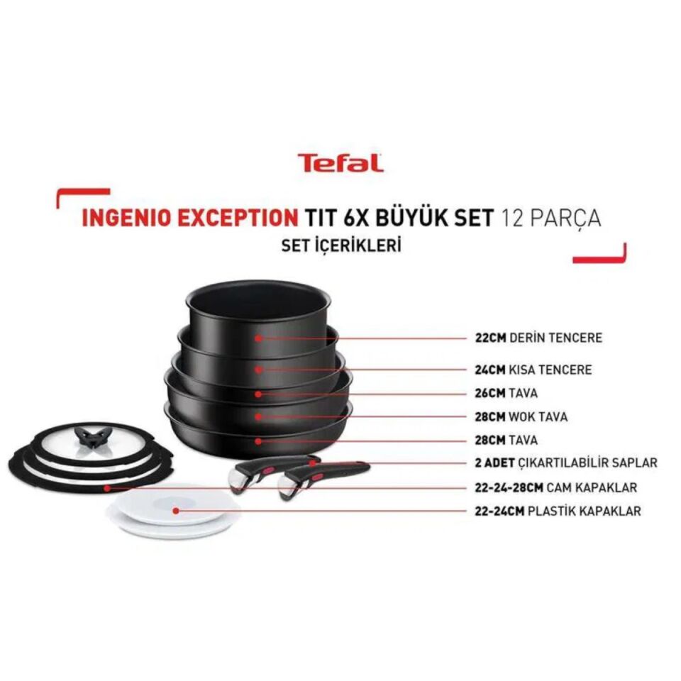 Tefal Ingenio Exception Titanyum 6X Büyük Set 12 Parça