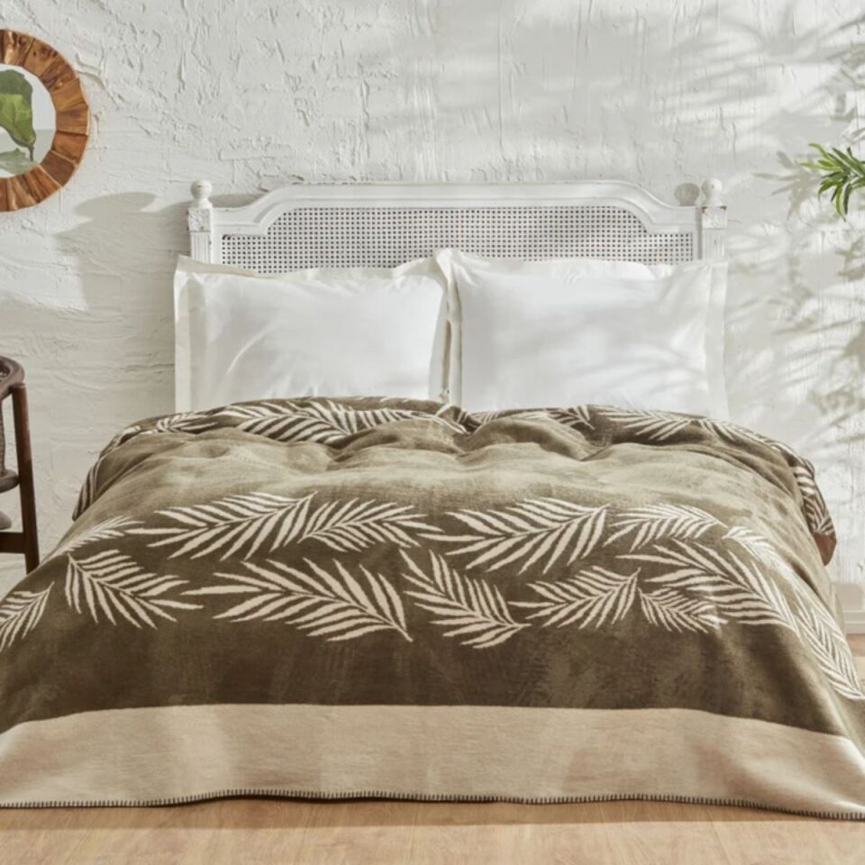 Karaca Leaf Pamuk Battaniye Çift Kişilik Haki