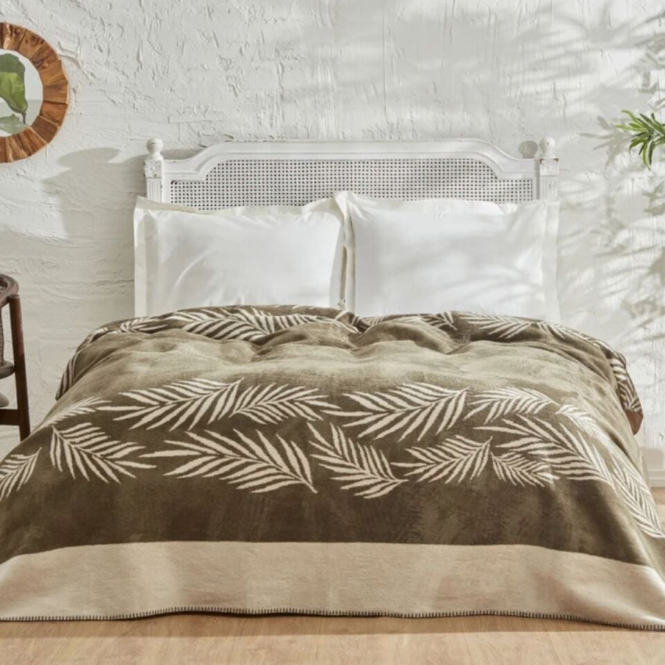 Karaca Leaf Pamuk Battaniye Çift Kişilik Haki