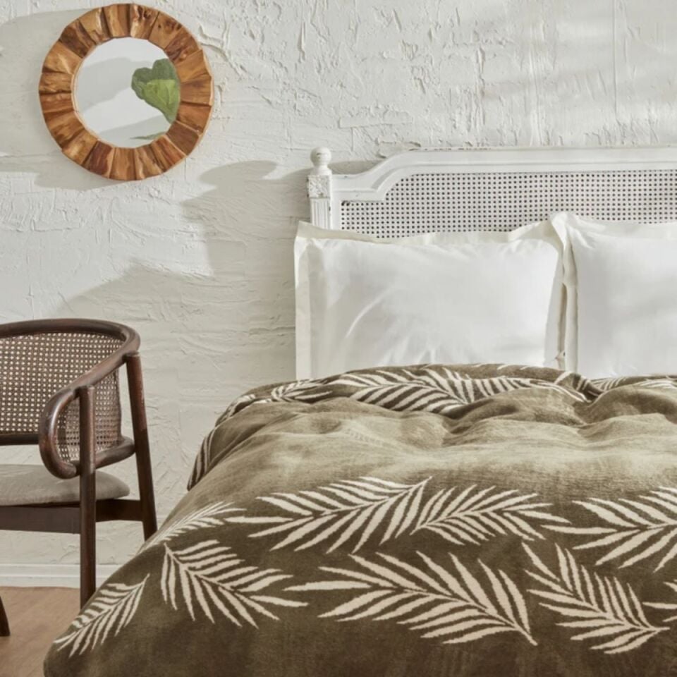 Karaca Leaf Pamuk Battaniye Çift Kişilik Haki