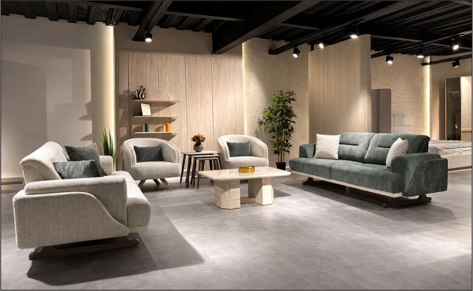 REYYAN PERA KOLTUK TK. 3+1+1 KREM ALVİTO 63-02/ 3 LÜ ALVİTO 67-10 YEŞİL