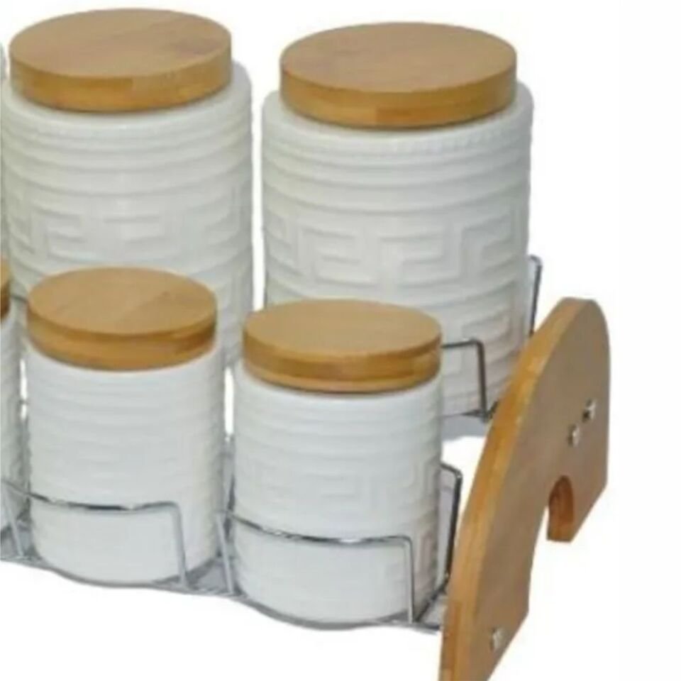 Çiftçiler Kb004 Bambu Kapaklı 7Li Beyaz Baharat Seti