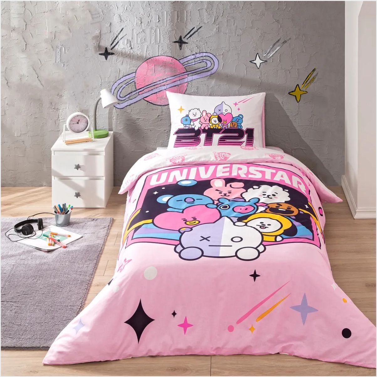 Taç Lisanslı BT21 Tek Kişilik Nevresim Takımı