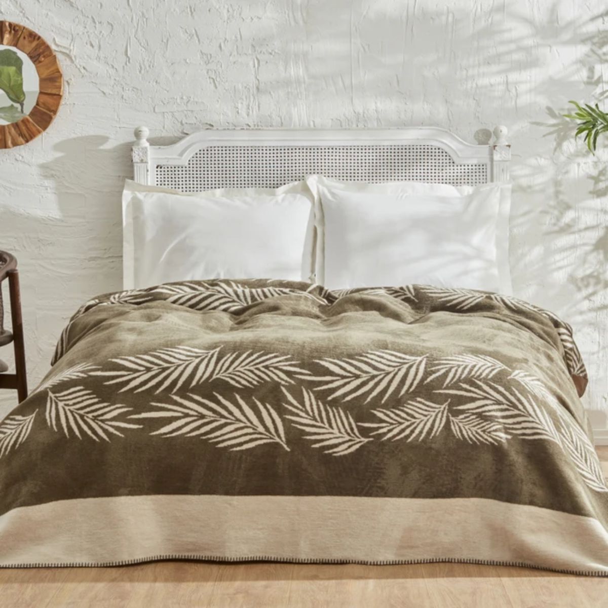 Karaca Leaf Pamuk Battaniye Çift Kişilik Haki