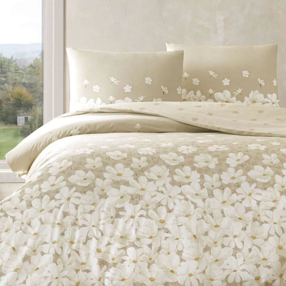 Taç April Ranforce Tek Kişilik Nevresim Takımı Bej