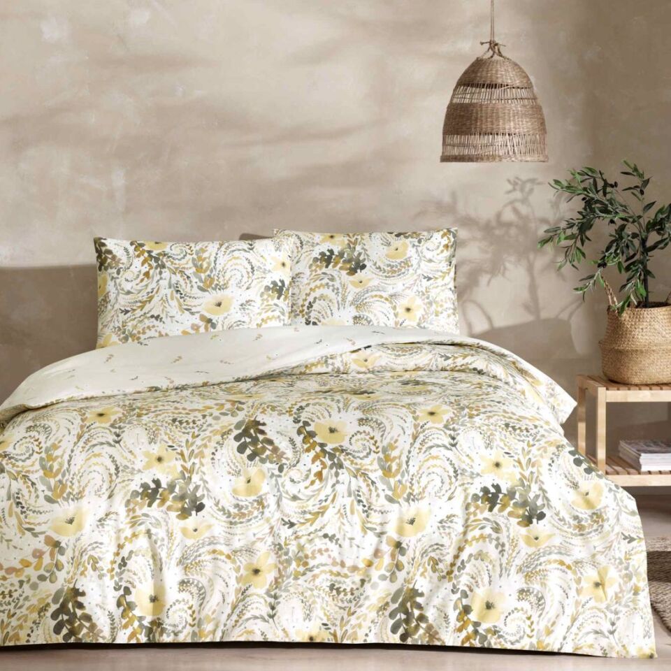 Taç Monroe Ranforce Çift Kişilik Nevresim Takımı Sarı